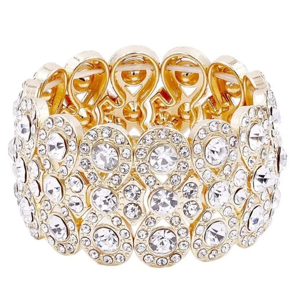 Yellow Gold and Diamond Austrian Crystal Infinity Stretchable Bracelet Bangle